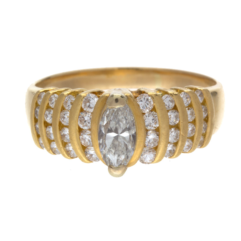 18K Yellow Gold .38CT Marquise Diamond Engagement Ring - Vintage ...