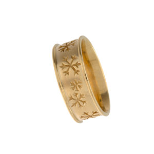 Festive 14K Yellow Gold 8mm Snowflake Band