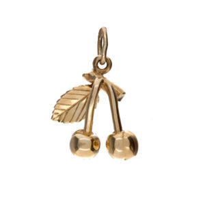 Cute 10K Yellow Gold 23mm Cherries Pendant