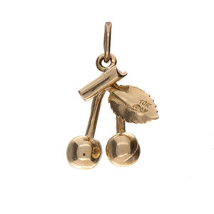 Cute 10K Yellow Gold 23mm Cherries Pendant