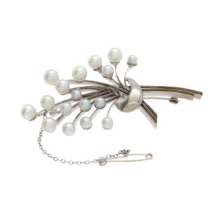 Birks 14K White Gold 17 Cultured Pearl Brooch