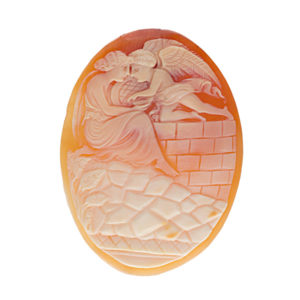 Loose Antique 55mm Oval Shell Cameo of Elegant Woman & Angel