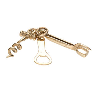 10K Yellow Gold Corkscrew, Bottle Opener & Can Opener Pendant/Charm