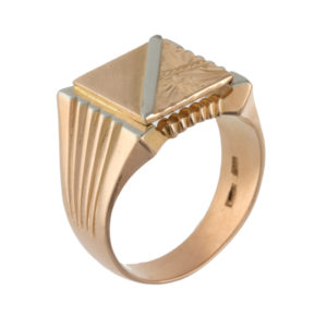 18K Yellow Gold Signet Style Ring w/ White Gold Accents