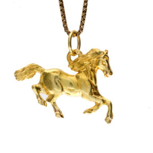 14K Yellow Gold 26mm Galloping Horse Pendant
