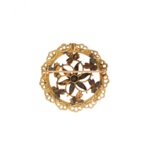 Antique 9CT Seed Pearl & Turquoise Floral Brooch