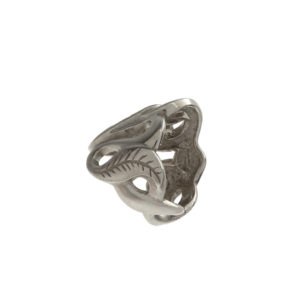 Custom Made 14K White Gold Twisted Leaf Ring w/ Teal Diamond