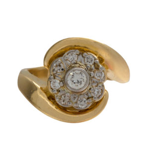 Custom 18K Yellow Gold Diamond Cluster Ring w/ Arthritic Shank