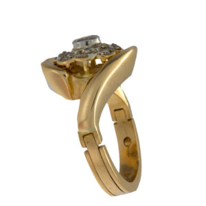 Custom 18K Yellow Gold Diamond Cluster Ring w/ Arthritic Shank