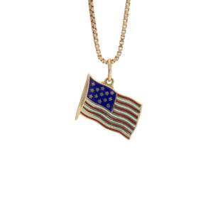 14K Yellow Gold Enameled American Flag Charm/Pendant