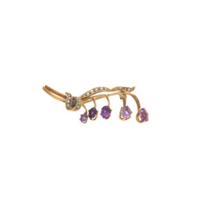 Antique 14K Yellow Gold Amethyst & Seed Pearl Brooch