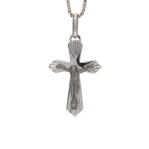 23mm Height x 13mm Width Solid 925 Sterling Silver W//Black Polished Crucifix Pendant
