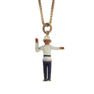 Cute 14K Yellow Gold Enameled Traffic Officer Charm