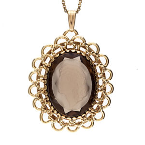 Fancy 10K Yellow Gold Smokey Quartz Intaglio Pendant