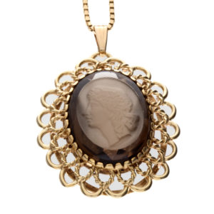 Fancy 10K Yellow Gold Smokey Quartz Intaglio Pendant