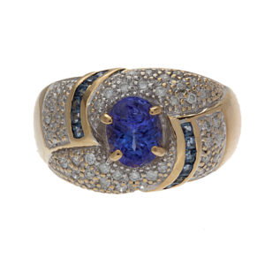 14K Yellow Gold Tanzanite & Diamond Swirl Ring