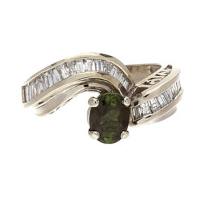 14K White Gold 1.40CT Green Tourmaline & 32 Diamond Ring