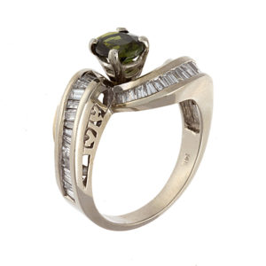 14K White Gold 1.40CT Green Tourmaline & 32 Diamond Ring