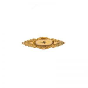 Antique 9K Yellow Gold Brooch w/ Rose Cut Diamond