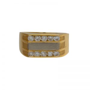 18K Yellow Gold Ring Set w/ 10 Diamonds & White Gold Satin Finish Centre