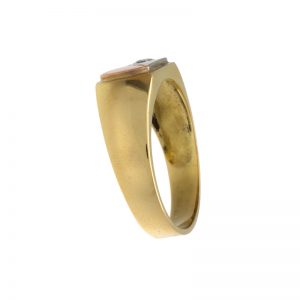 Custom 18K Tri- Gold .12CT Diamond Signet Style Ring