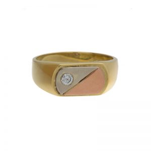 Custom 18K Tri- Gold .12CT Diamond Signet Style Ring