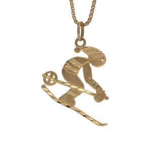 10K Yellow Gold 20mm Diamond Cut Skier Charm/Pendant