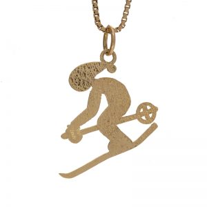 10K Yellow Gold 20mm Diamond Cut Skier Charm/Pendant