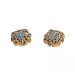 Vintage 14K Yellow Gold Enamel & Seed Pearl Collar Studs