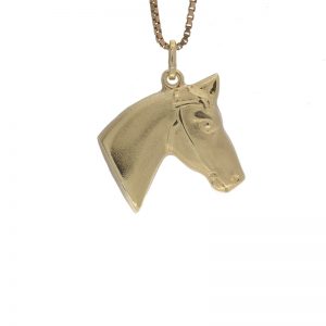 14K Yellow Gold 23mm Hollow Horse Head Pendant