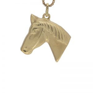 14K Yellow Gold 23mm Hollow Horse Head Pendant