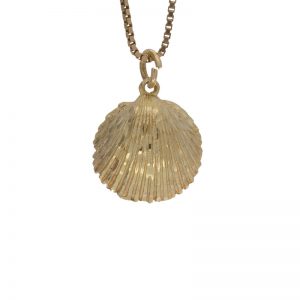 10K Yellow Gold 16mm Diamond Cut Clam Shell Charm/Pendant