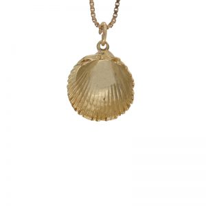 10K Yellow Gold 16mm Diamond Cut Clam Shell Charm/Pendant