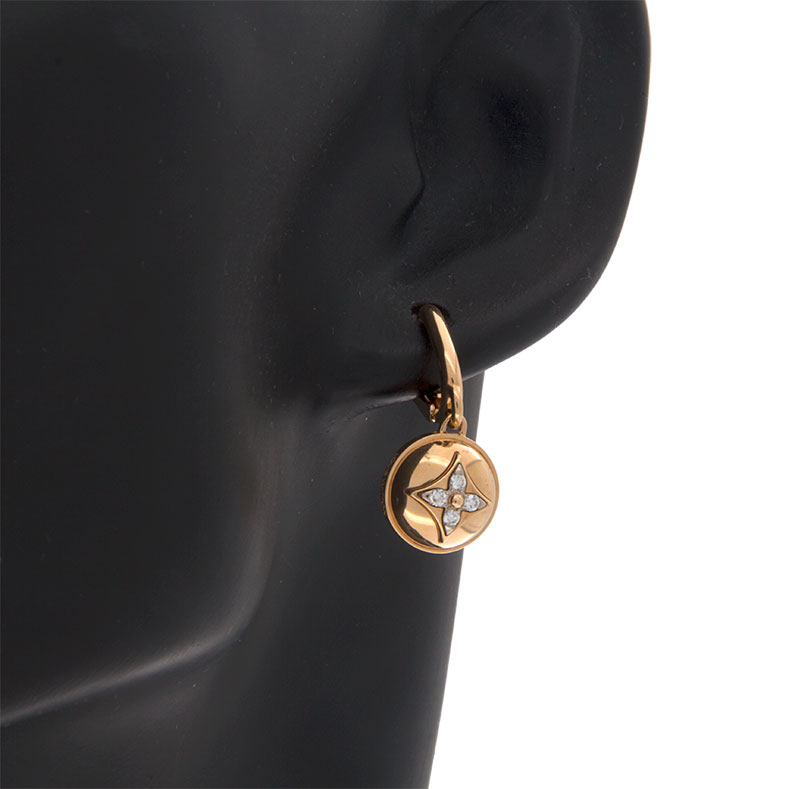 Auth LOUIS VUITTON Gamble Drop Rhinestone Earrings M65179 Gold Brass  #W505035
