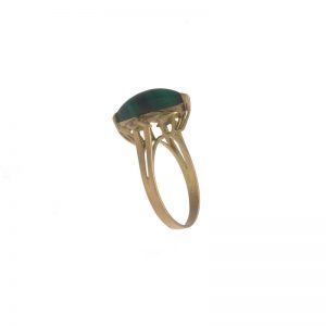 14K Yellow Gold Cabochon Marquise Malachite Solitaire Ring