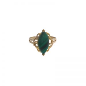 14K Yellow Gold Cabochon Marquise Malachite Solitaire Ring
