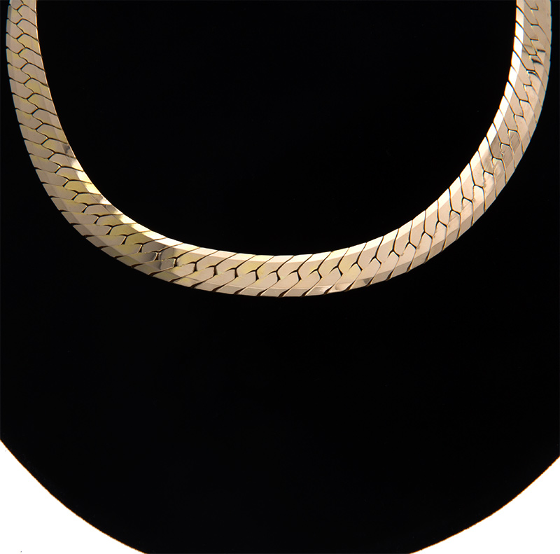14K Yellow Gold 16" Heavy Herringbone Necklace - Vintage, Antique