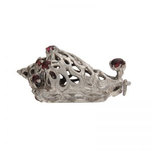 Sterling Silver 62mm Snail Shell Pendant w/ Garnet Cabochons & Crystal Quartz