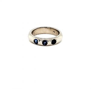 Custom Made 14K White Gold Ring w/ 3 Gypsy Set Round Blue Topaz