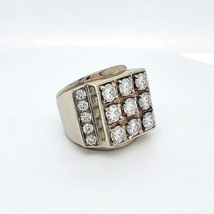Heavy 10K White Gold 19 Created Moissanite Signet Style Ring