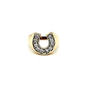 14K Yellow Gold 10 Diamond Horseshoe Ring