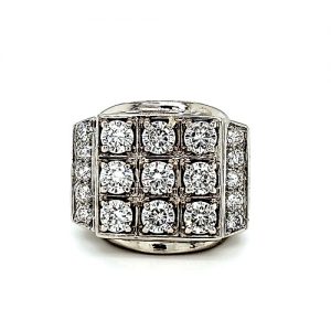 Heavy 10K White Gold 19 Created Moissanite Signet Style Ring