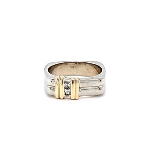 14K Two Tone Gold 2 Princess Cut Diamond Squared Band .30TDW