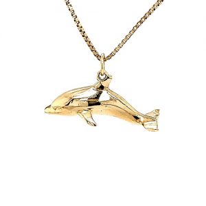 Solid 14K Yellow Gold 31mm Dolphin Pendant