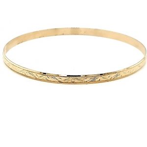 14K Yellow Gold 4mm Floral Engraved Bangle