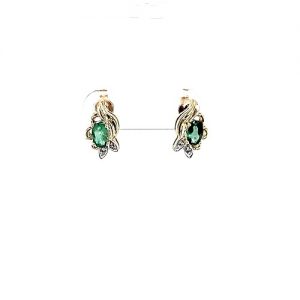 Pair of 10K Yellow Gold Emerald & Diamond Stud Earrings w/ Butterfly Backings