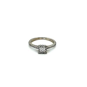 14K White Gold .18CT Princess Cut Diamond Centre & 28 Diamond Halo Engagement Ring