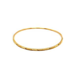 22K Yellow Gold 2mm Diamond Cut Frosted Finish Bangle