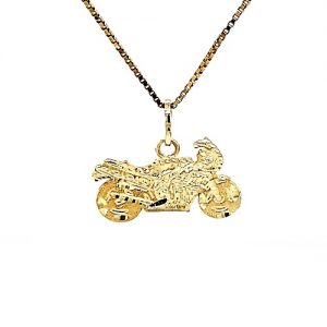 10K Yellow Gold 28mm Diamond Cut Motorcycle Pendant ?