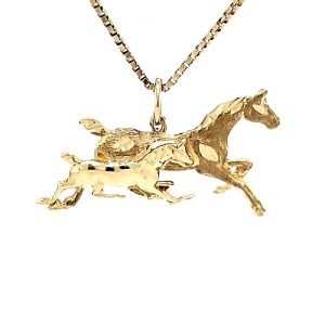 10K Yellow Gold 34.75mm Fillie & Foal Horse Pendant